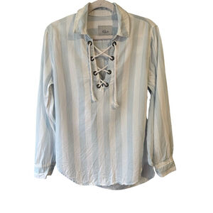 Rails Light Blue Striped Lace-Up Shirt Size XS Coastal Preppy Minimalist Spring